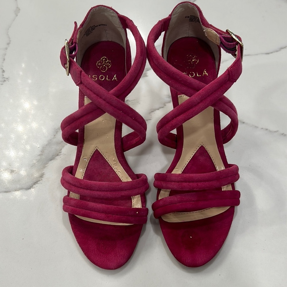 ISOLA Women’s Sandals Strappy Slingback Heeled Hot Pink Suede‎ Leather. Size 6.5